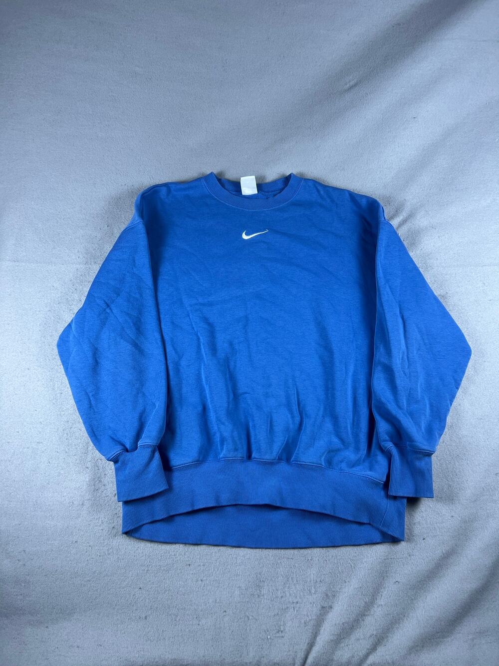 Nike Sweatshirt Mens L Blue Crew Neck Center Swoosh Embroidered Pullover Sports